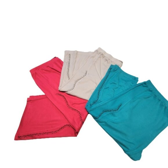 FUCHSIA Pink Elastic Waist Cotton Poly Capri Pants with Sequin Accents L/XL - Picture 4 of 9